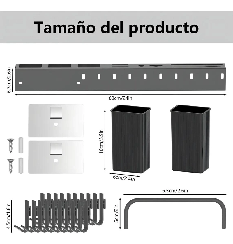 ORGANIZADOR DE CUCHILLOS PARA REPISA DE COCINA DE 60 CM COLOR GRIS - 3