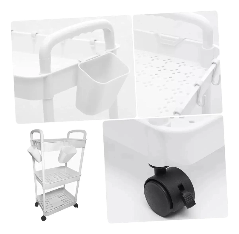 CARRITO ORGANIZADOR MULTIUSO CON RUEDAS Y ASAS DE 3 NIVELES BLANCO - 4