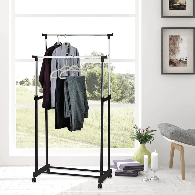 PERCHERO DE DOBLE CAPA CON RUEDAS PARA COLGAR ROPA - 5