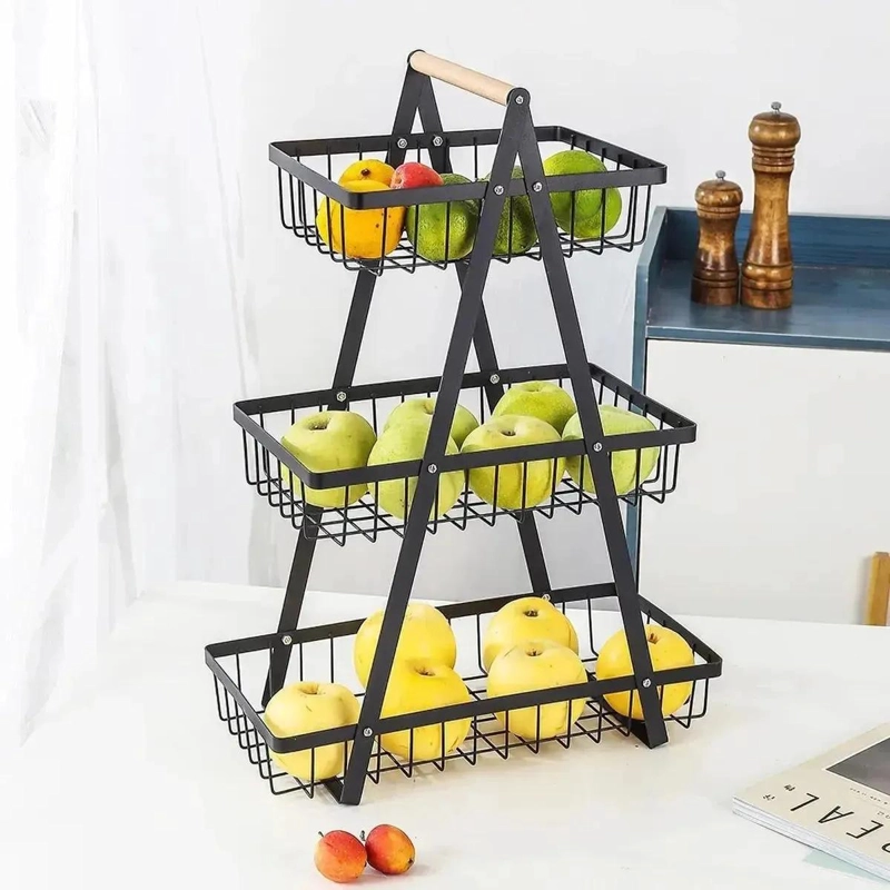 CESTA ORGANIZADORA METALICA DE 3 NIVELES COLOR NEGRO MULTIUSOS - 1