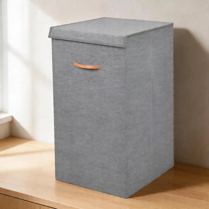 CAJA ORGANIZADORA PLEGABLE DE LINO GRIS CON TAPA CAPACIDAD 78 LITROS - 1