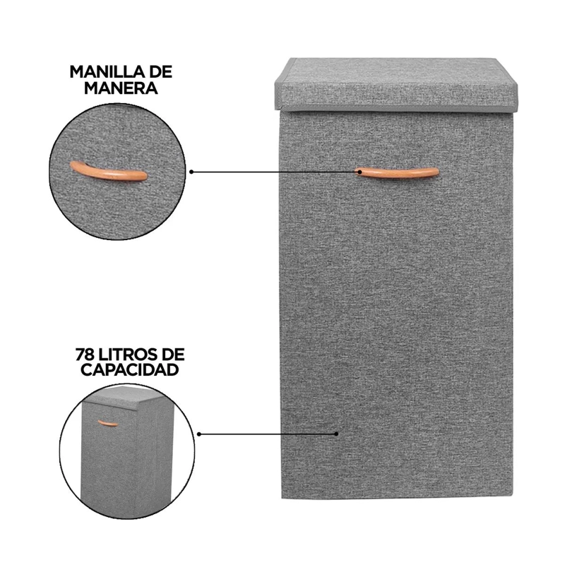 CAJA ORGANIZADORA PLEGABLE DE LINO GRIS CON TAPA CAPACIDAD 78 LITROS - 3