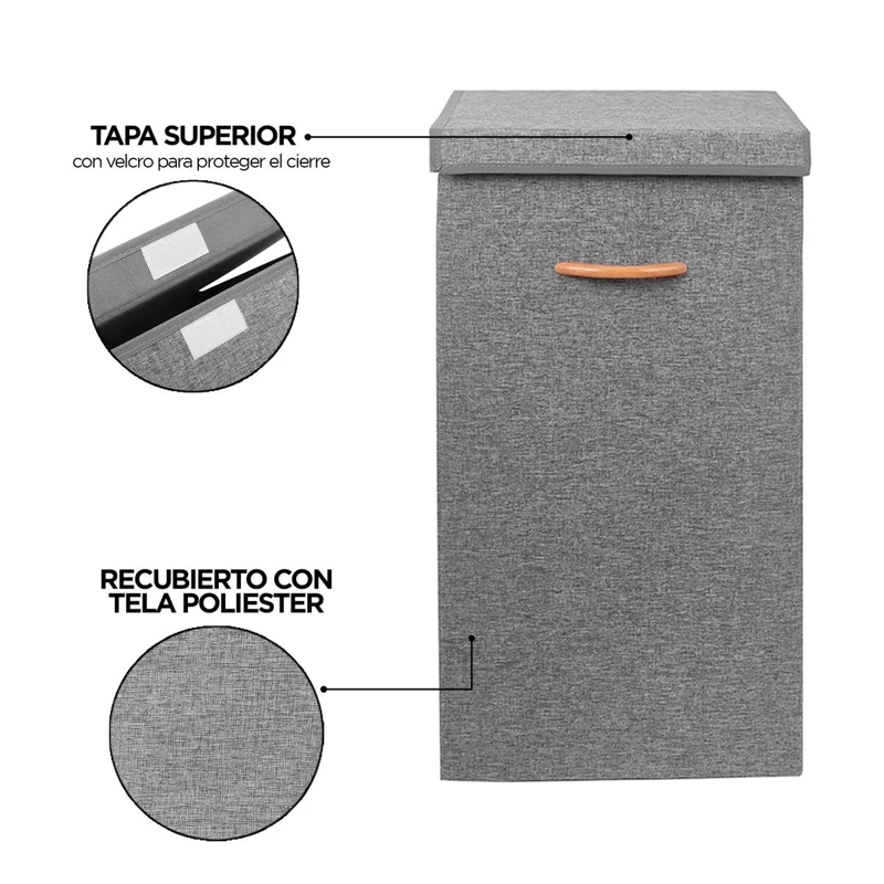 CAJA ORGANIZADORA PLEGABLE DE LINO GRIS CON TAPA CAPACIDAD 78 LITROS - 4