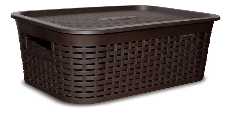 CAJA ORGANIZADORA DE RATAN CON CAPACIDAD DE 13 LITROS COLOR MARRON - 1