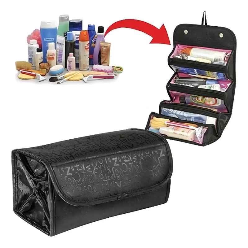 ORGANIZADOR PORTATIL PARA COSME TICOS CON DISEÑO ROLL-UP Y MULTIPLES COMPARTIDOS - 1