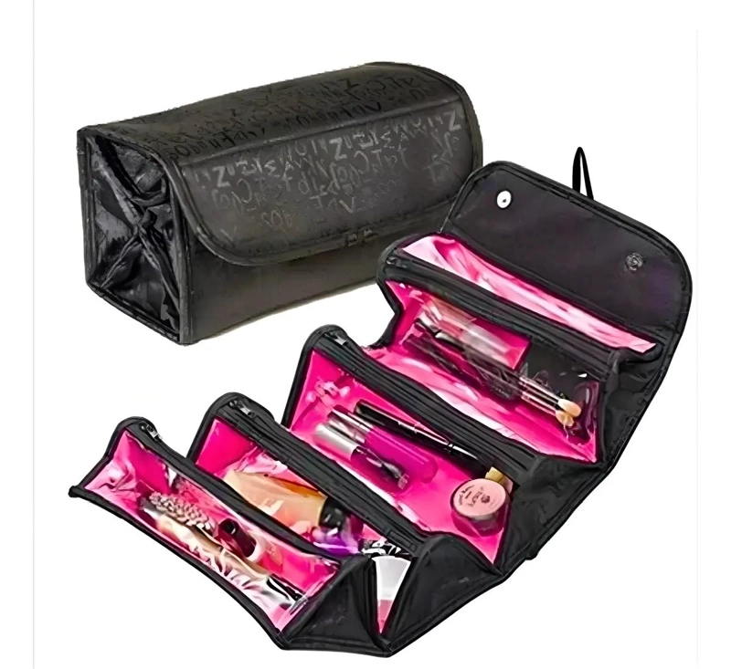 ORGANIZADOR PORTATIL PARA COSME TICOS CON DISEÑO ROLL-UP Y MULTIPLES COMPARTIDOS - 5