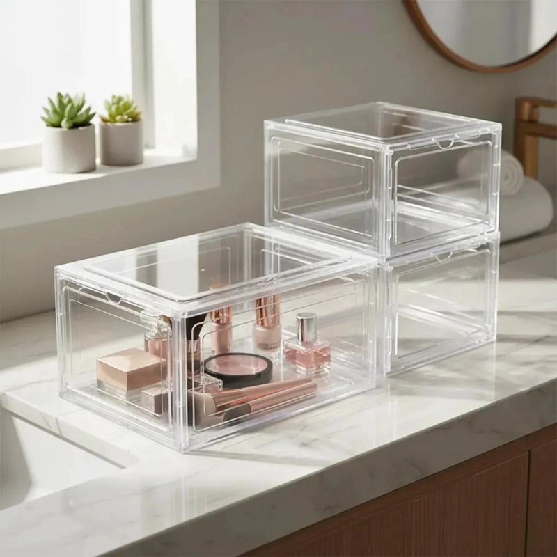 CAJA ORGANIZADORA APILABLE TRANSPARENTE PARA ZAPATOS Y MAQUILLAJE - 4