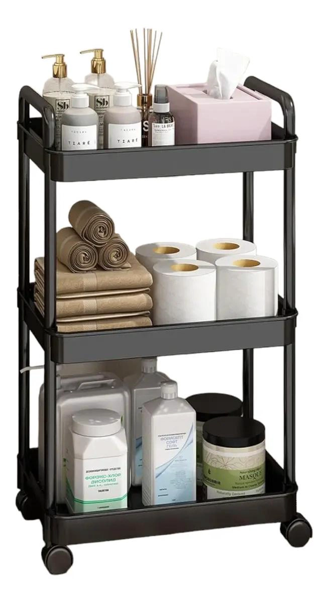 CARRITO DE ALMACENAMIENTO DE 3 NIVELES CON ASA PARA COCINA Y BAÑO - 1