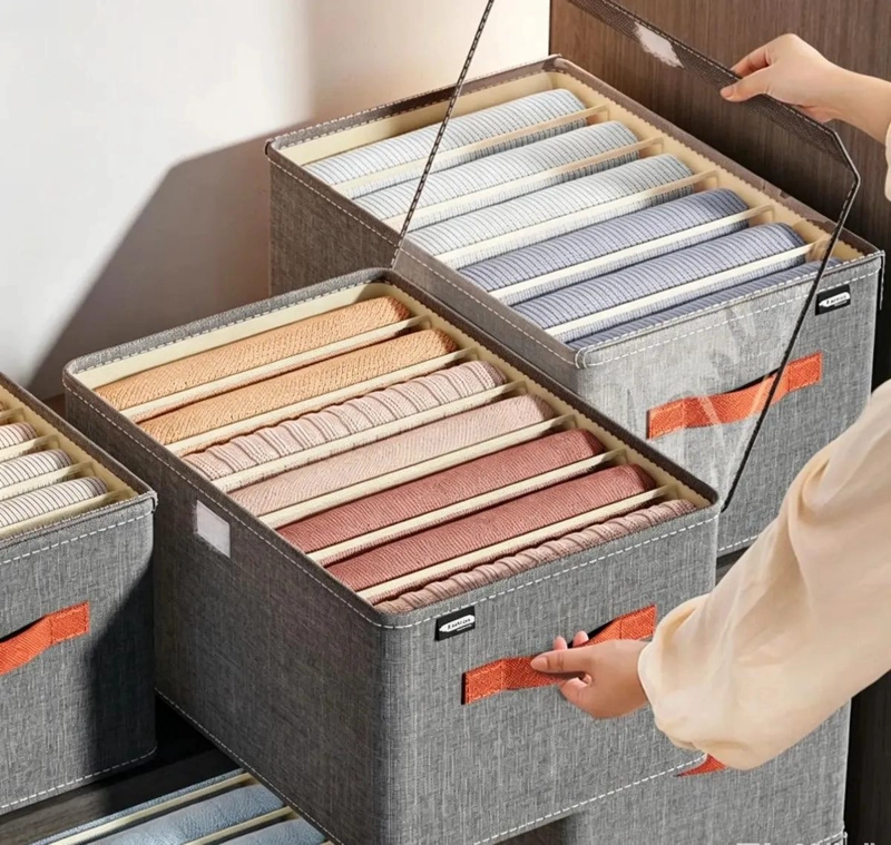 SET DE 3 CAJAS ORGANIZADORAS PLEGABLES CON TAPA COLOR GRIS OSCURO - 3