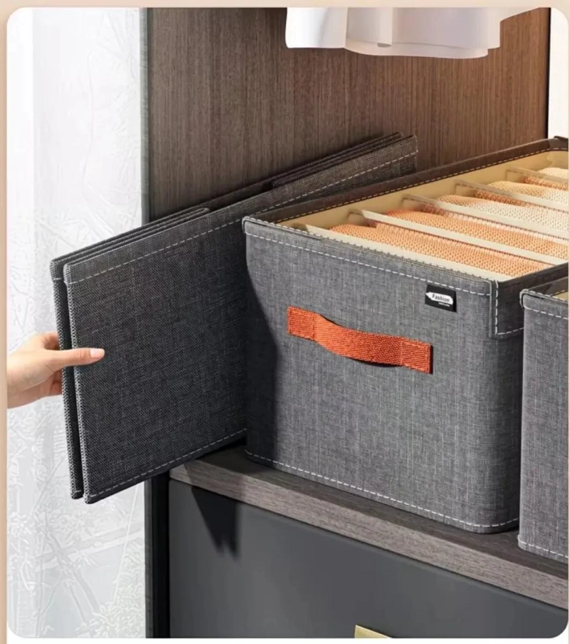 SET DE 3 CAJAS ORGANIZADORAS PLEGABLES CON TAPA COLOR GRIS OSCURO - 4