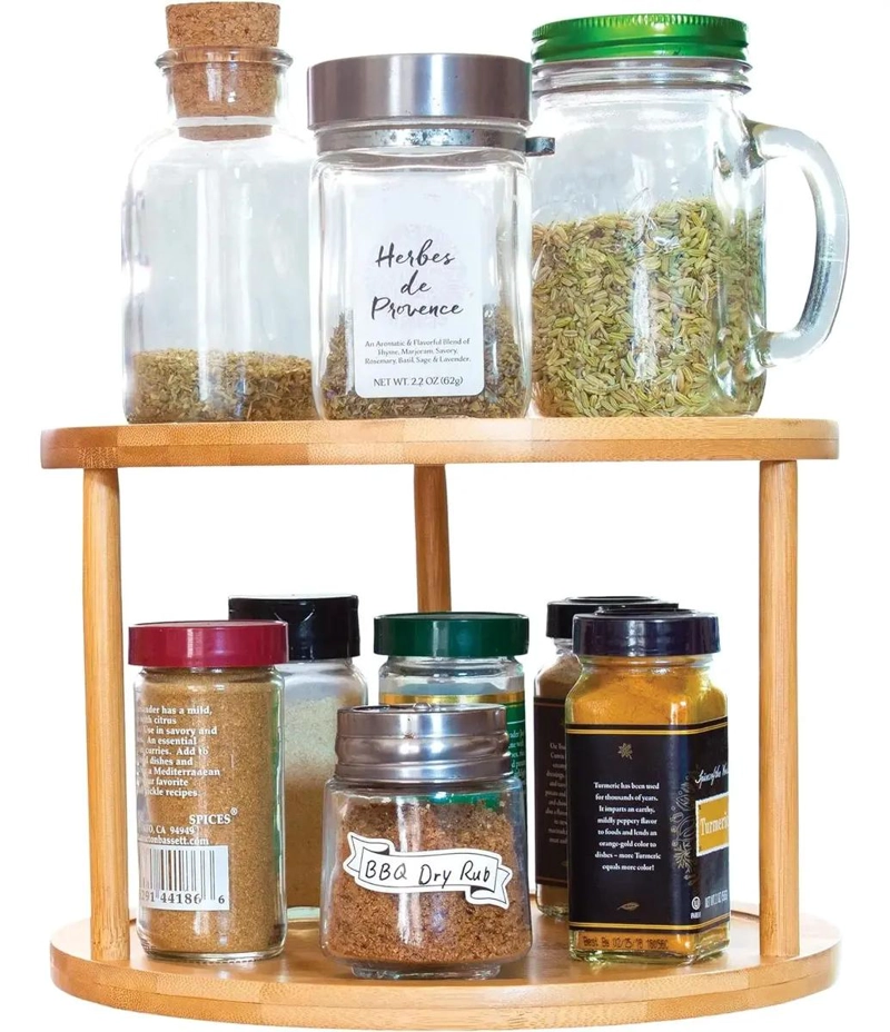 ESTANTE GIRATORIO DE BAMBU CON 2 NIVELES PARA COCINA Y ORGANIZACION - 1