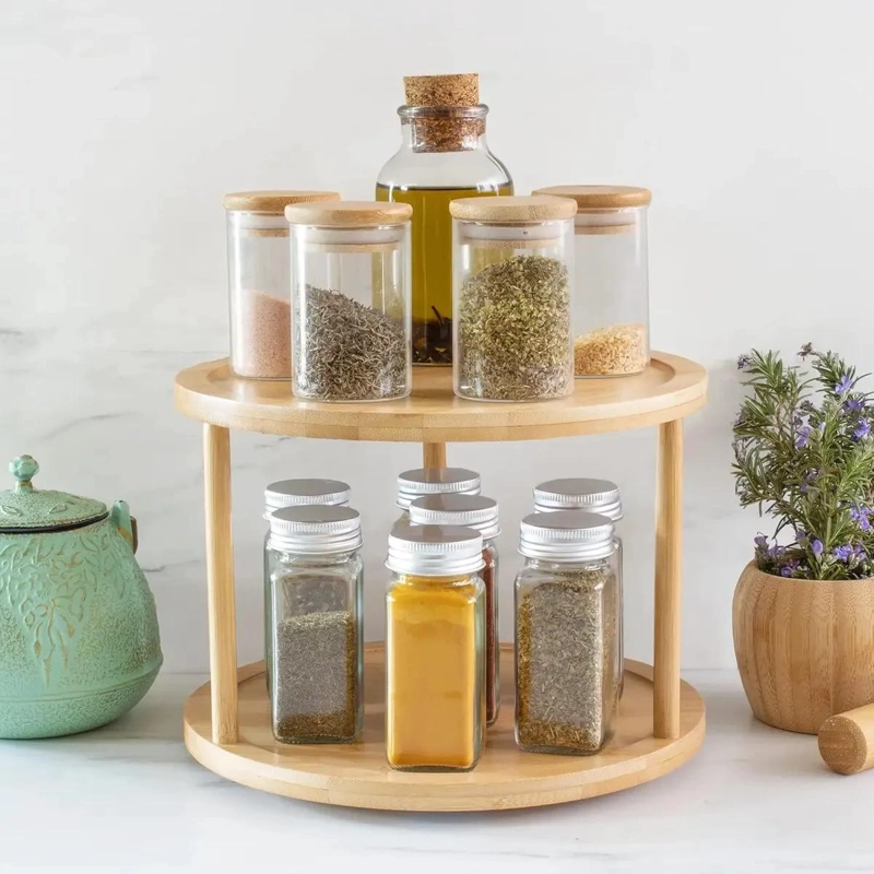 ESTANTE GIRATORIO DE BAMBU CON 2 NIVELES PARA COCINA Y ORGANIZACION - 3