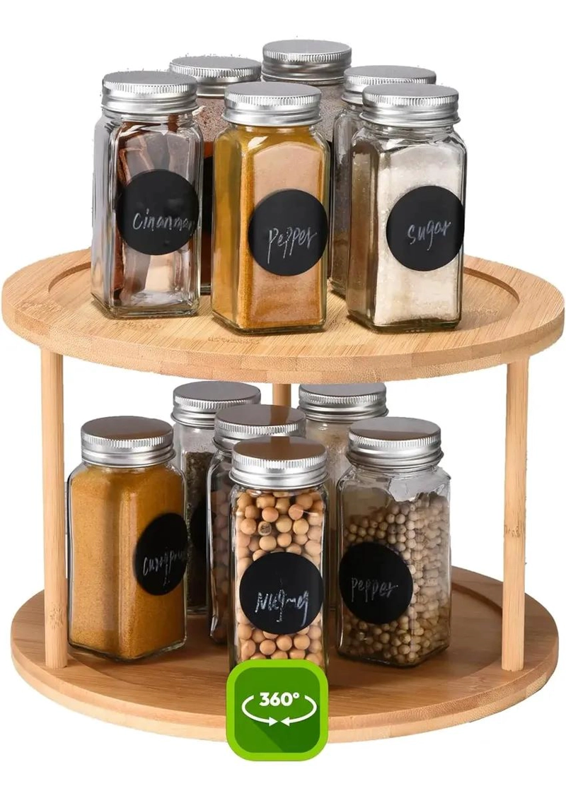 ESTANTE GIRATORIO DE BAMBU CON 2 NIVELES PARA COCINA Y ORGANIZACION - 5