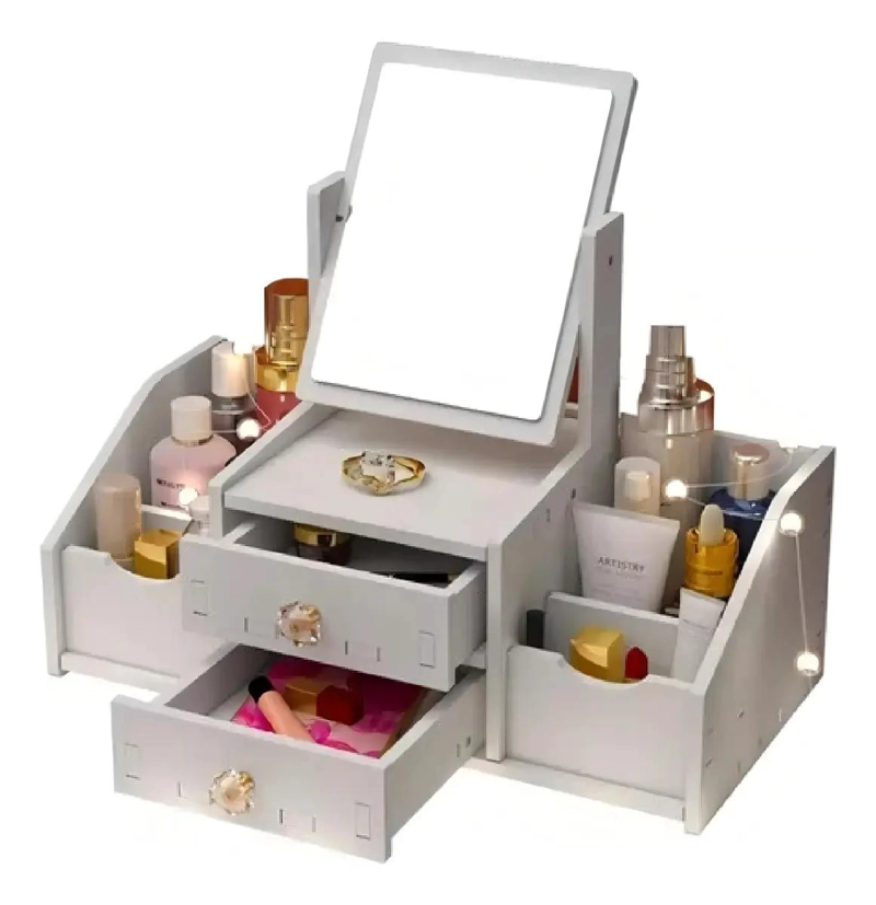 ORGANIZADOR PARA MAQUILLAJE CON ESPEJO DISEÑO RECTANGULAR ARMABLE - 1