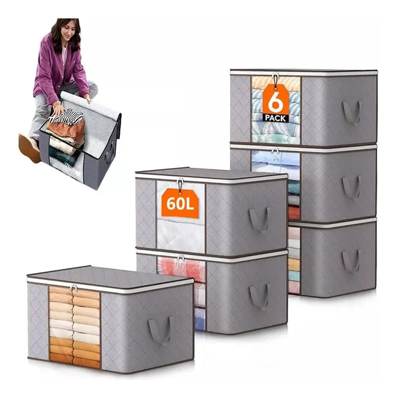 SET DE 6 CAJAS ORGANIZADORAS PLEGABLES PARA ROPA COLOR GRIS - 1