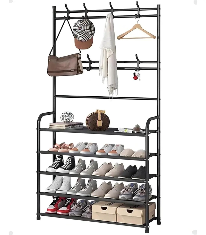 ORGANIZADOR COLGANTE PARA ZAPATOS CON PERCHERO EN COLOR NEGRO - 1