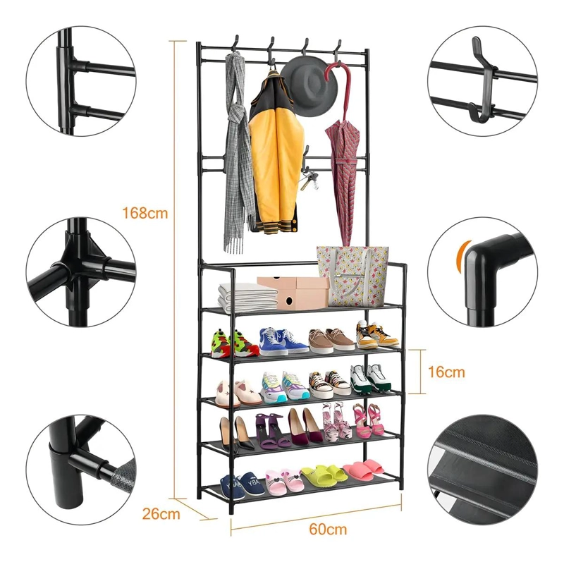 ORGANIZADOR COLGANTE PARA ZAPATOS CON PERCHERO EN COLOR NEGRO - 3