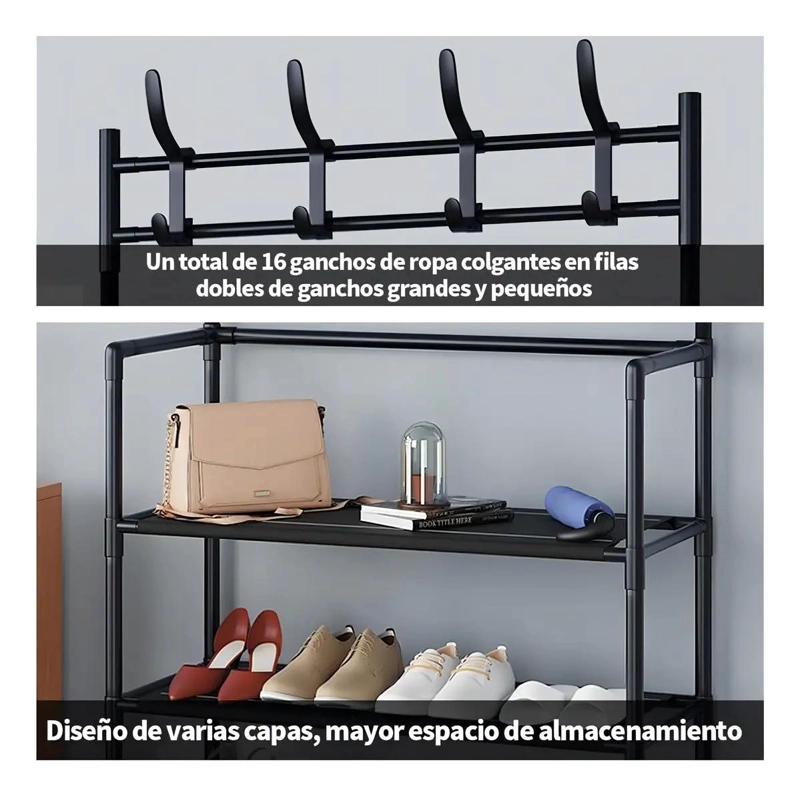 ORGANIZADOR COLGANTE PARA ZAPATOS CON PERCHERO EN COLOR NEGRO - 5
