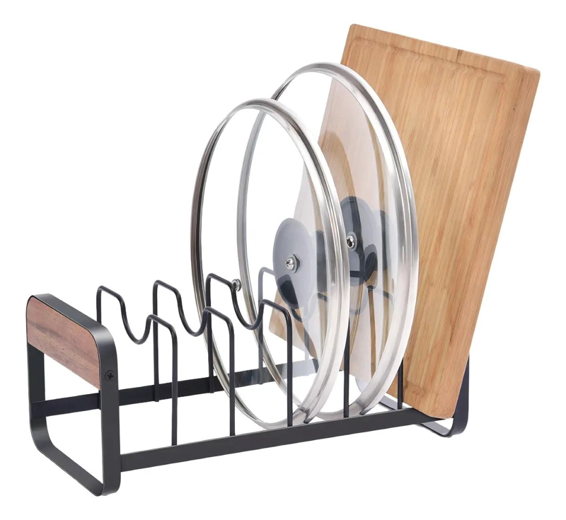 ORGANIZADOR PARA TAPAS DE OLLAS CON ASA DE MADERA Y ESTRUCTURA DE ACERO - 1