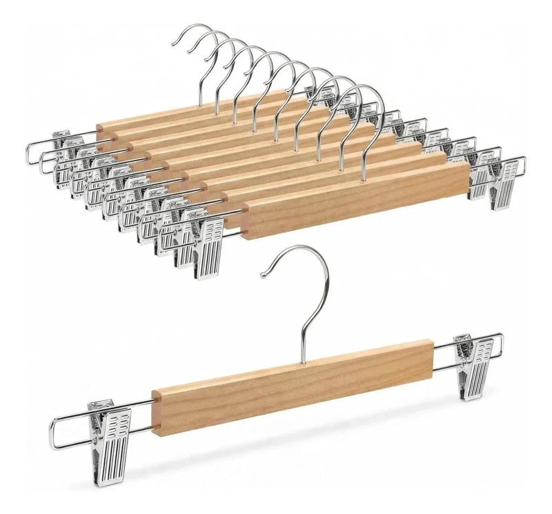 SET DE 10 COLGADORES DE MADERA CON PINZAS PARA ROPA - 1
