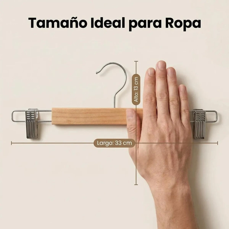SET DE 10 COLGADORES DE MADERA CON PINZAS PARA ROPA - 4