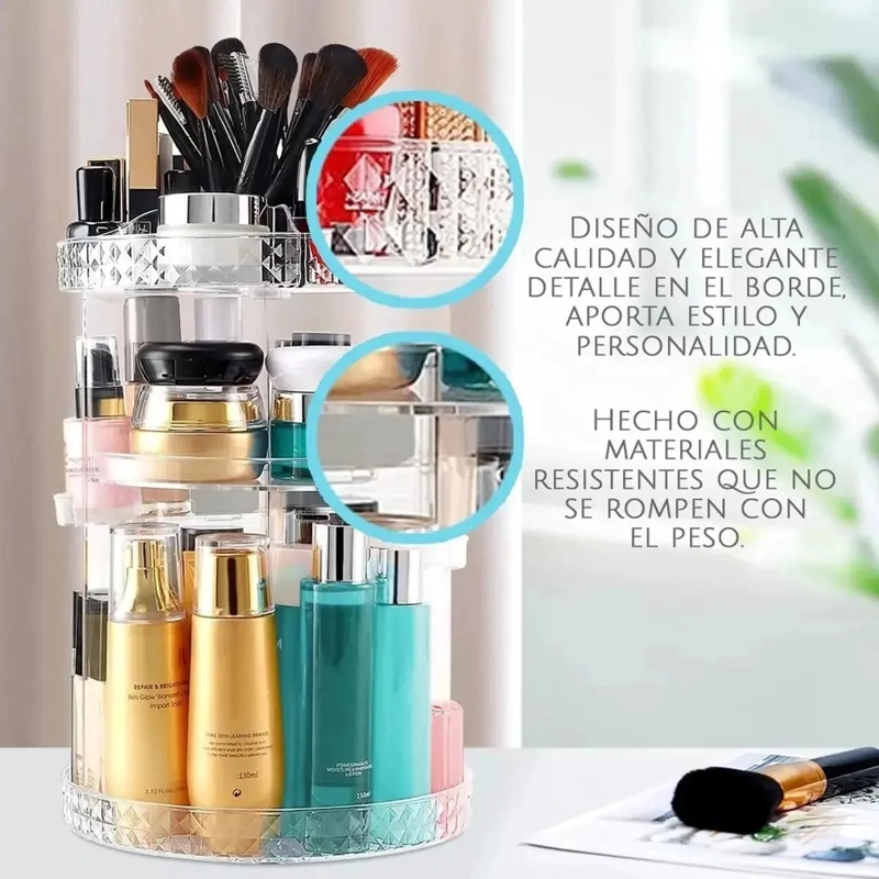ORGANIZADOR GIRATORIO PARA MAQUILLAJE CON ROTACION DE 360 GRADOS Y DISEÑO TRASLU - 2