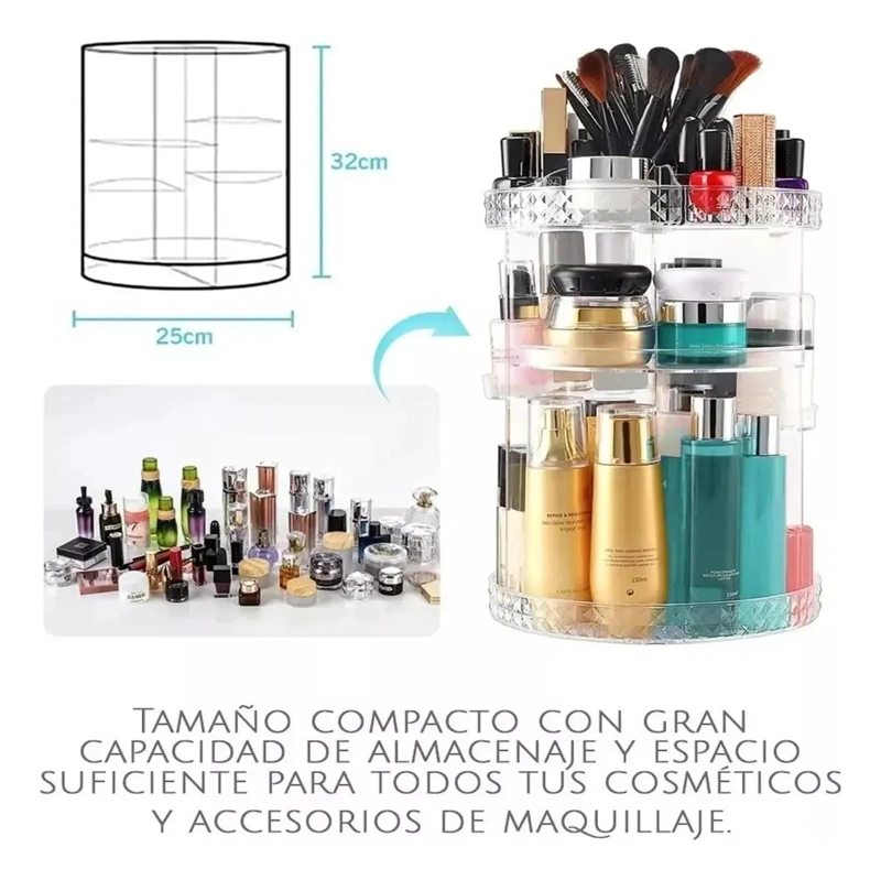 ORGANIZADOR GIRATORIO PARA MAQUILLAJE CON ROTACION DE 360 GRADOS Y DISEÑO TRASLU - 3