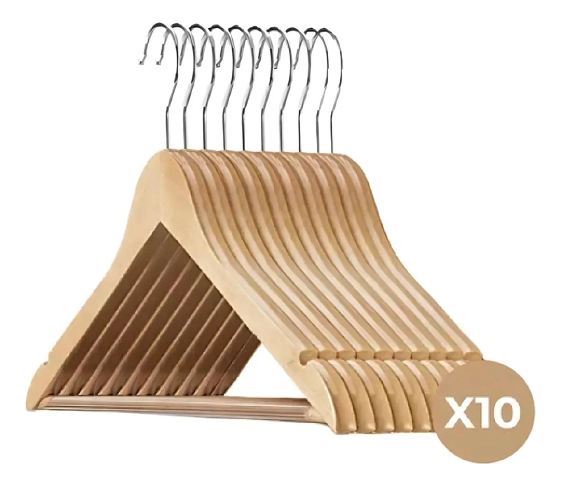 SET DE 10 COLGADORES DE MADERA CON GANCHOS ANTIDESLIZANTES PARA ROPA - 2
