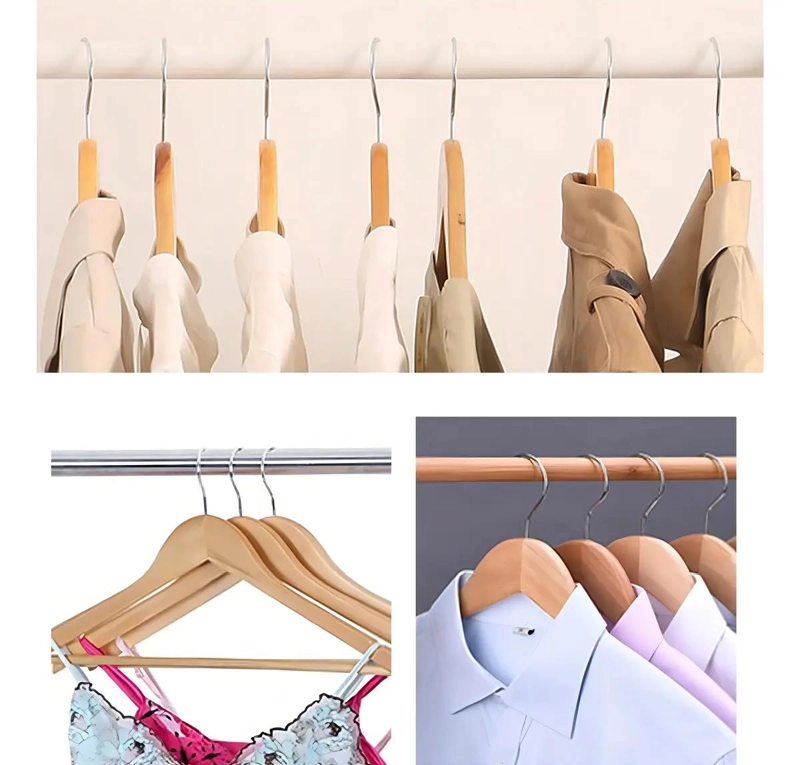 SET DE 10 COLGADORES DE MADERA CON GANCHOS ANTIDESLIZANTES PARA ROPA - 4