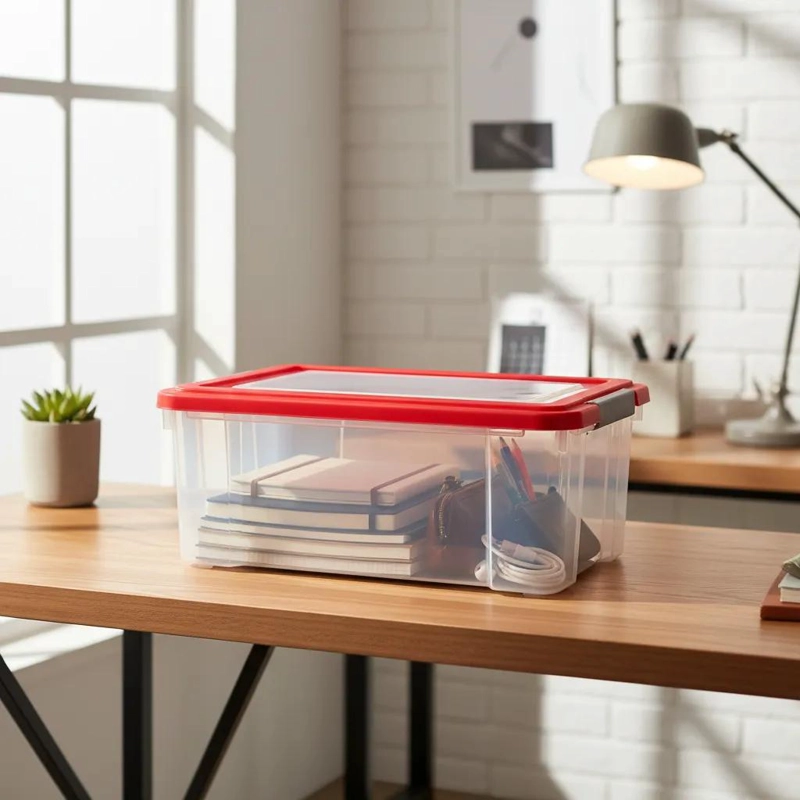 CAJA ORGANIZADORA DE PLASTICO CON TAPA CAPACIDAD 28 LITROS - 2