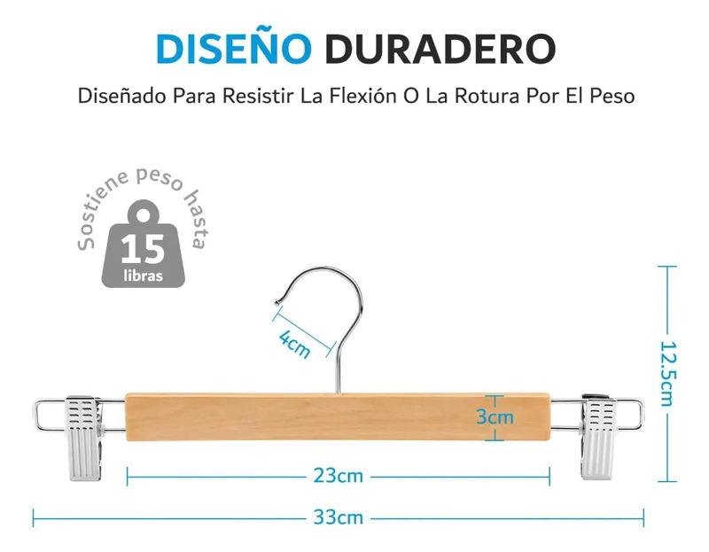 SET DE 10 COLGADORES DE MADERA Y METAL CON PINZAS PARA ROPA - 3