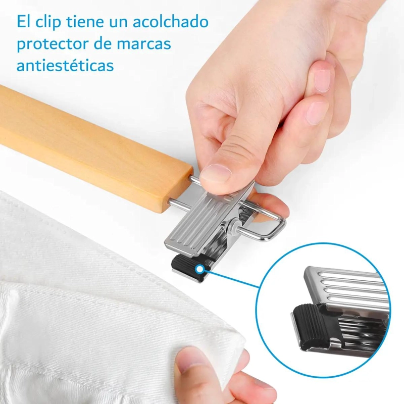 SET DE 10 COLGADORES DE MADERA Y METAL CON PINZAS PARA ROPA - 5