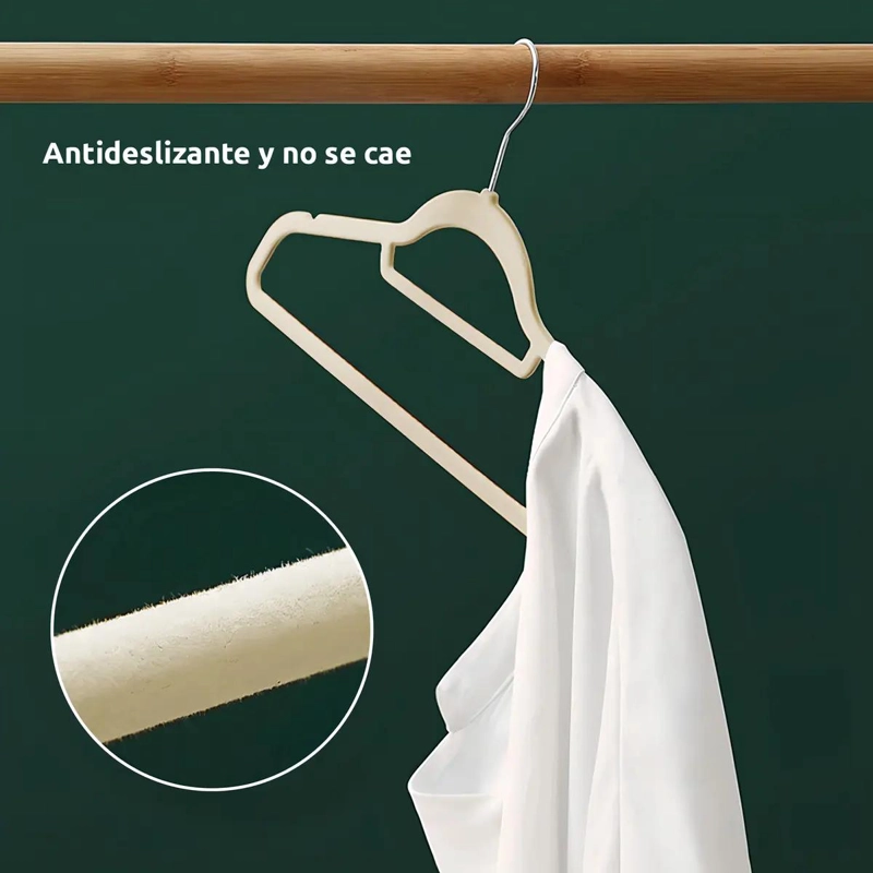 SET DE 30 COLGADORES CREMA DE TERCIOPELO ANTIDESLIZANTE PARA ROPA - 3