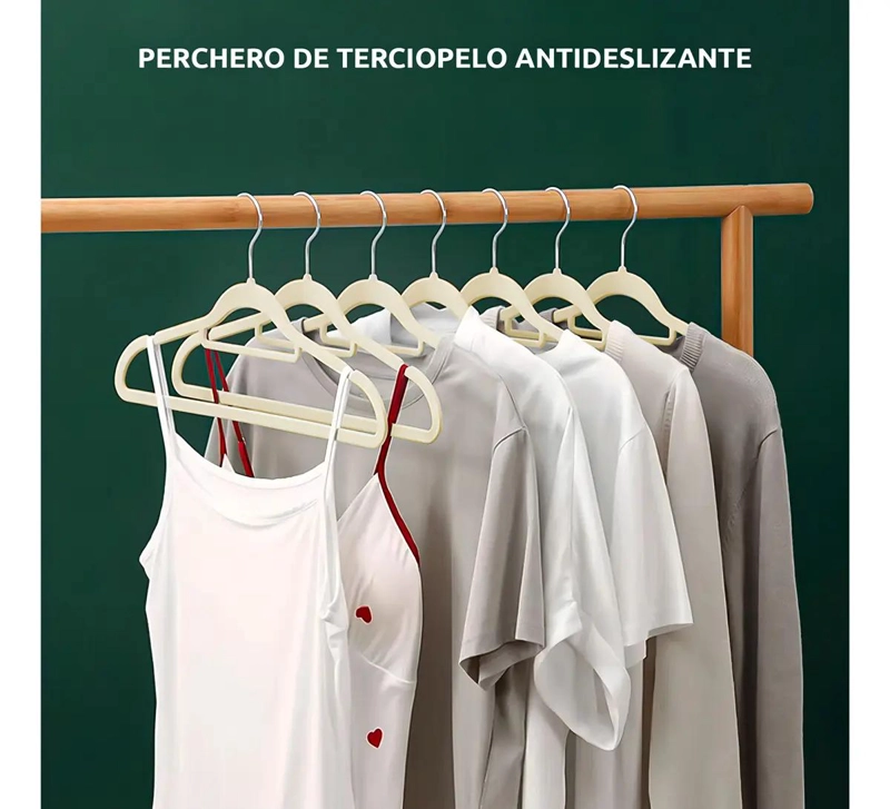 SET DE 30 COLGADORES CREMA DE TERCIOPELO ANTIDESLIZANTE PARA ROPA - 4