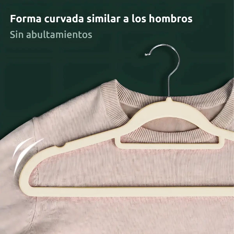 SET DE 30 COLGADORES CREMA DE TERCIOPELO ANTIDESLIZANTE PARA ROPA - 5