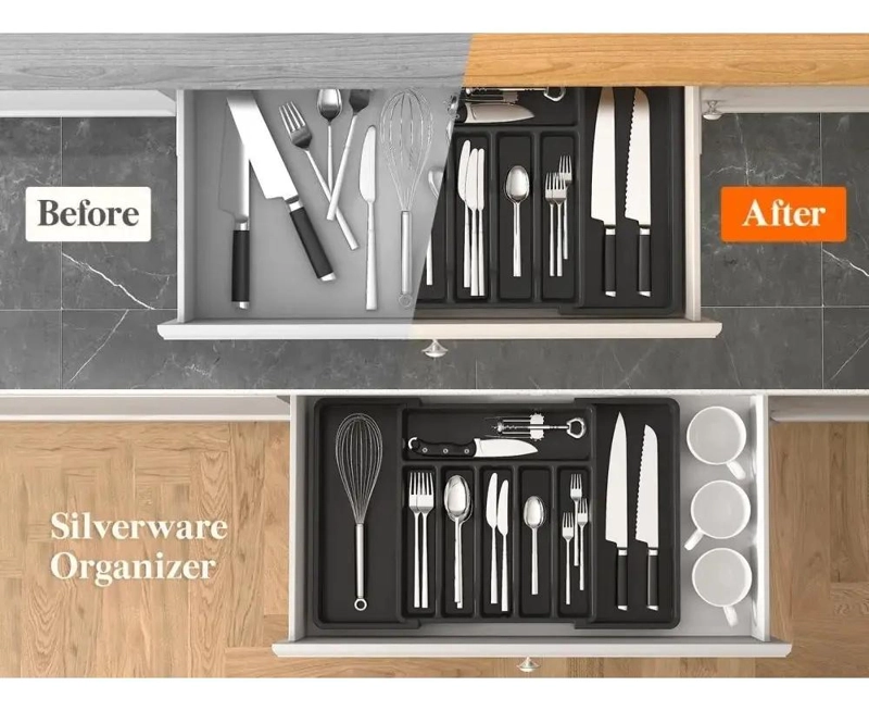 ORGANIZADOR AJUSTABLE PARA CUBIERTOS CON 8 COMPARTIMIENTOS EXPANDIBLES - 4
