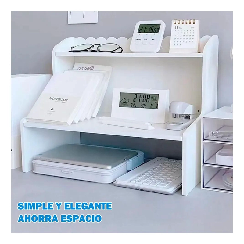 ORGANIZADOR DE ESCRITORIO CON 2 NIVELES Y MULTIPLES COMPARTIMENTOS - 4