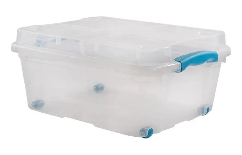 CAJA ORGANIZADORA PLASTICA TRANSPARENTE CON RUEDAS CAPACIDAD 15 LITROS - 1