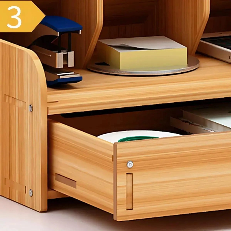 ORGANIZADOR DE ESCRITORIO EN MADERA CON COMPARTIMENTOS MULTIPLES 26X25X15 CM - 4