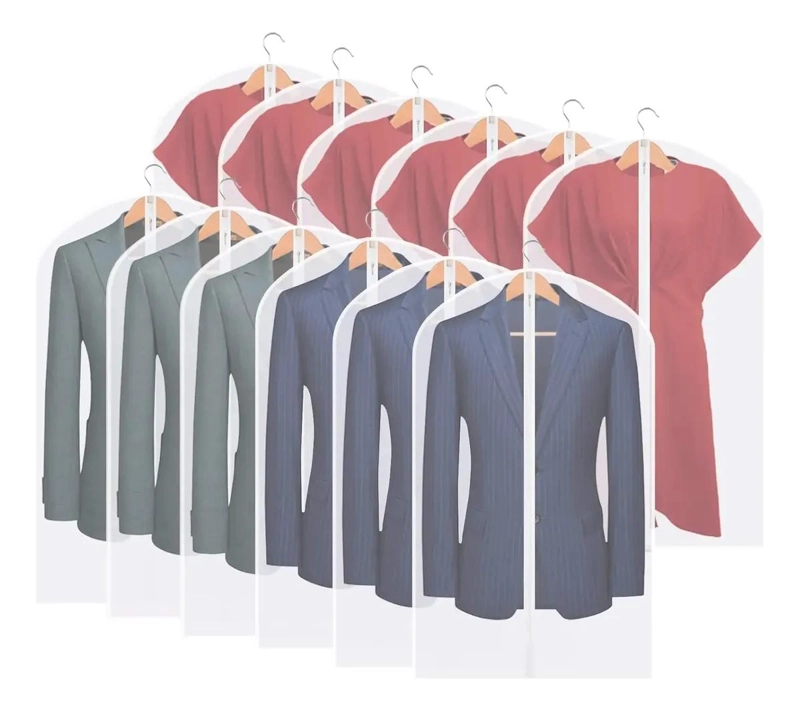 SET DE 12 BOLSAS TRANSPARENTES PARA CUBRIR TRAJES Y COLGAR EN CLOSET 60X120 CM - 1