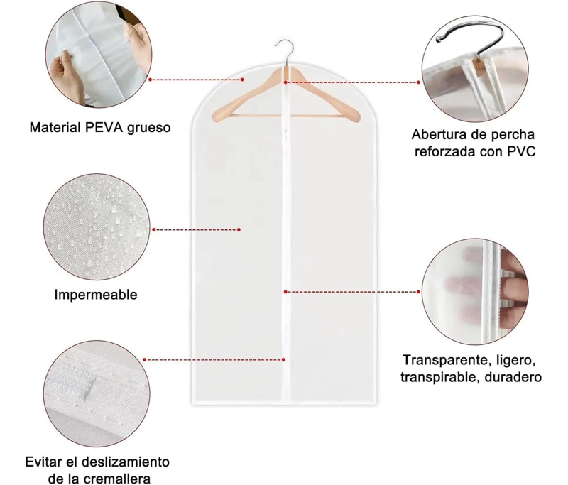 SET DE 12 BOLSAS TRANSPARENTES PARA CUBRIR TRAJES Y COLGAR EN CLOSET 60X120 CM - 5