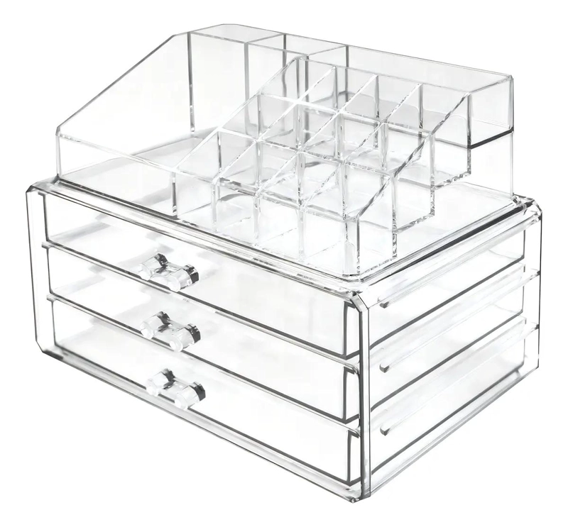 ORGANIZADOR ACRILICO TRANSPARENTE CON 12 COMPARTIMENTOS Y 3 CAJONES - 2