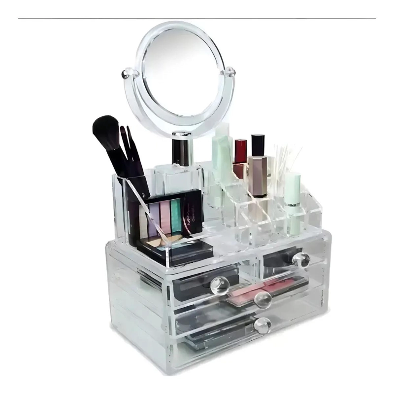 ORGANIZADOR ACRILICO TRANSPARENTE CON 12 COMPARTIMENTOS Y 3 CAJONES - 3