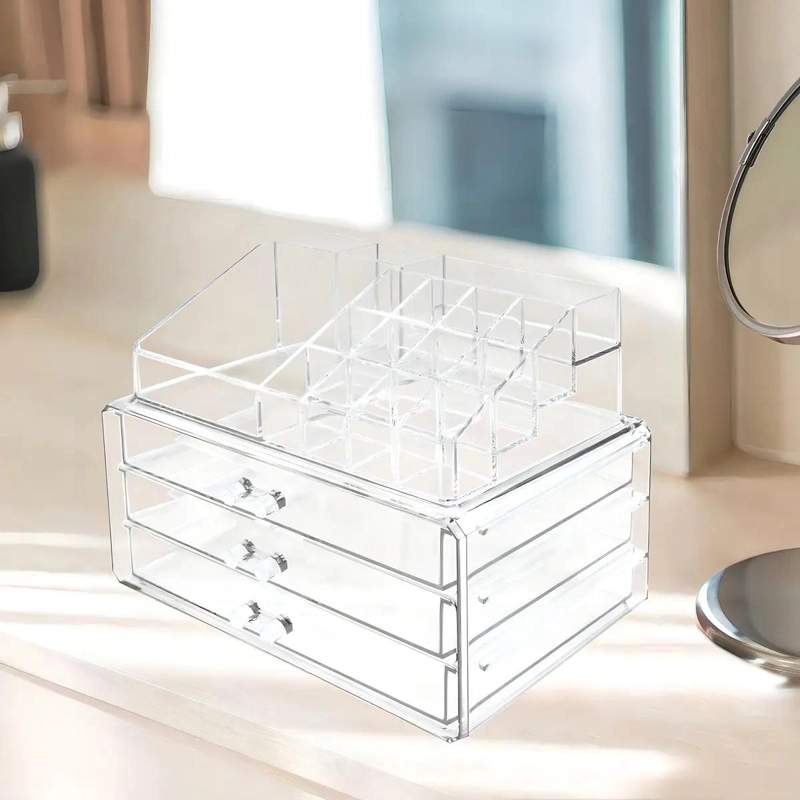 ORGANIZADOR ACRILICO TRANSPARENTE CON 12 COMPARTIMENTOS Y 3 CAJONES - 4
