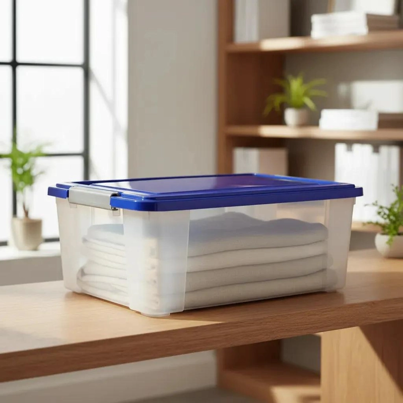 CAJA ORGANIZADORA PLASTICA TRANSPARENTE CON TAPA CAPACIDAD 20 LITROS - 1