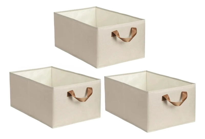 SET DE 3 CAJAS PLEGABLES PARA ALMACENAMIENTO DE ROPA EN TELA - 1