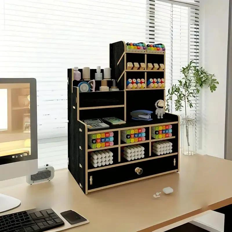 ORGANIZADOR DE LAPICES PARA ESCRITORIO COLOR NEGRO CON COMPARTIMENTOS - 1