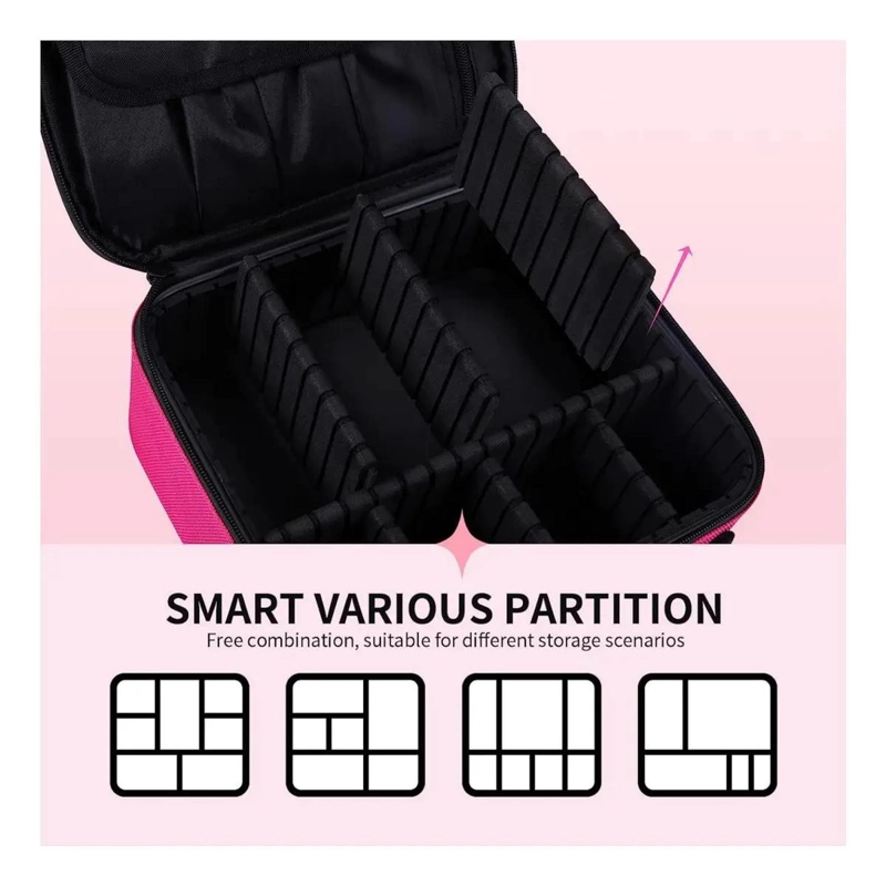 ORGANIZADOR DE MAQUILLAJE CON COMPARTIMENTOS MULTIPLES EN ROSA Y NEGRO - 2