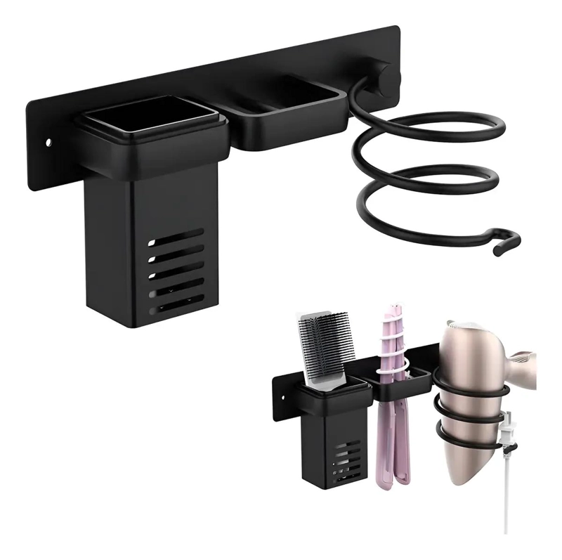 SOPORTE ORGANIZADOR PARA SECADOR DE CABELLO COLOR NEGRO PARA BAÑO - 1