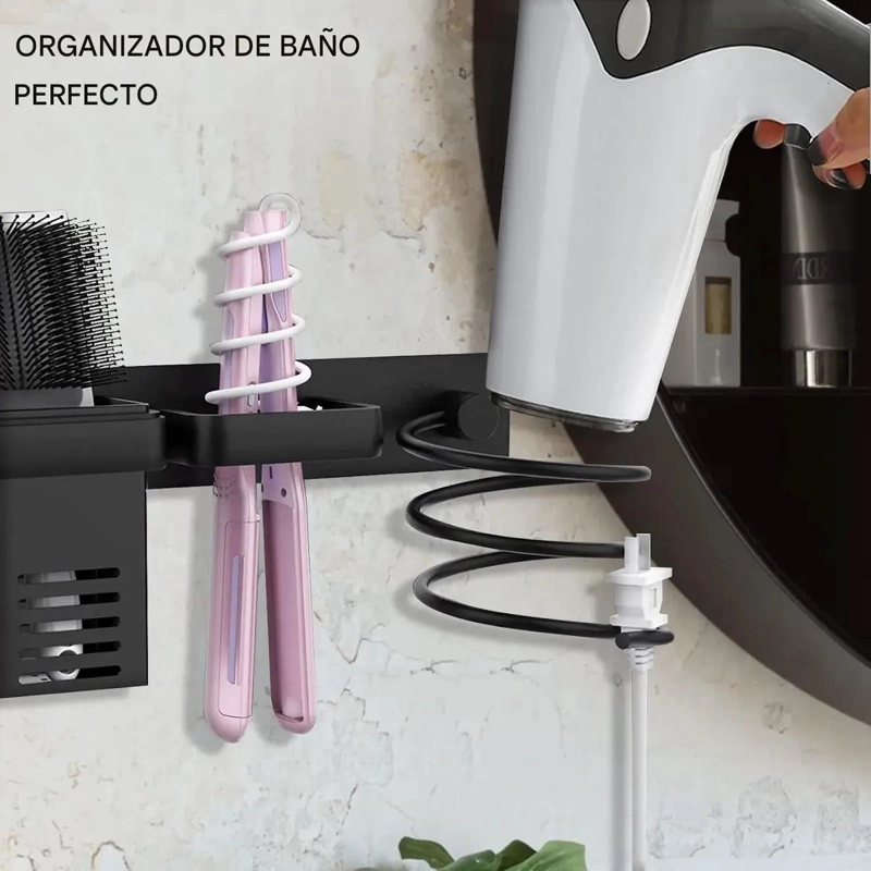 SOPORTE ORGANIZADOR PARA SECADOR DE CABELLO COLOR NEGRO PARA BAÑO - 3